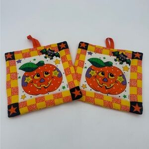 Vintage Halloween Novelty Pot Holders Set Of 2- Cute Pumpkins - B&D